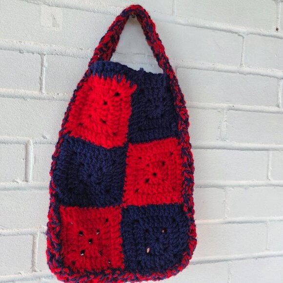 Handmade Crochet Red & Blue Checkered Purse - Picture 8 of 8